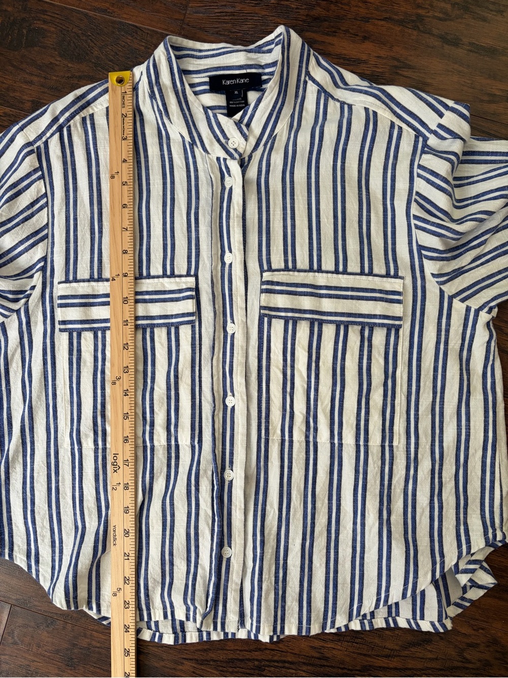 Karen Kane Cotton Striped Button Down Shirt - Picture 9 of 14
